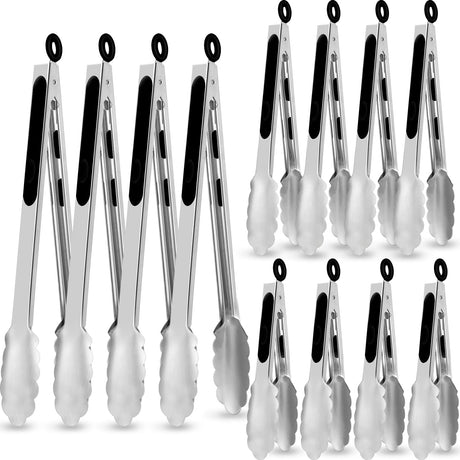 12 Pack Stainless Steel Kitchen Tongs 7/9/12 Inches Food Serving Tong Kitchen Cooking Tongs High Heat Resistant Tongs for Cooking Non Stick Locking Kitchen Tong Food Tongs for Grill Salad Frying BBQ CHENGU