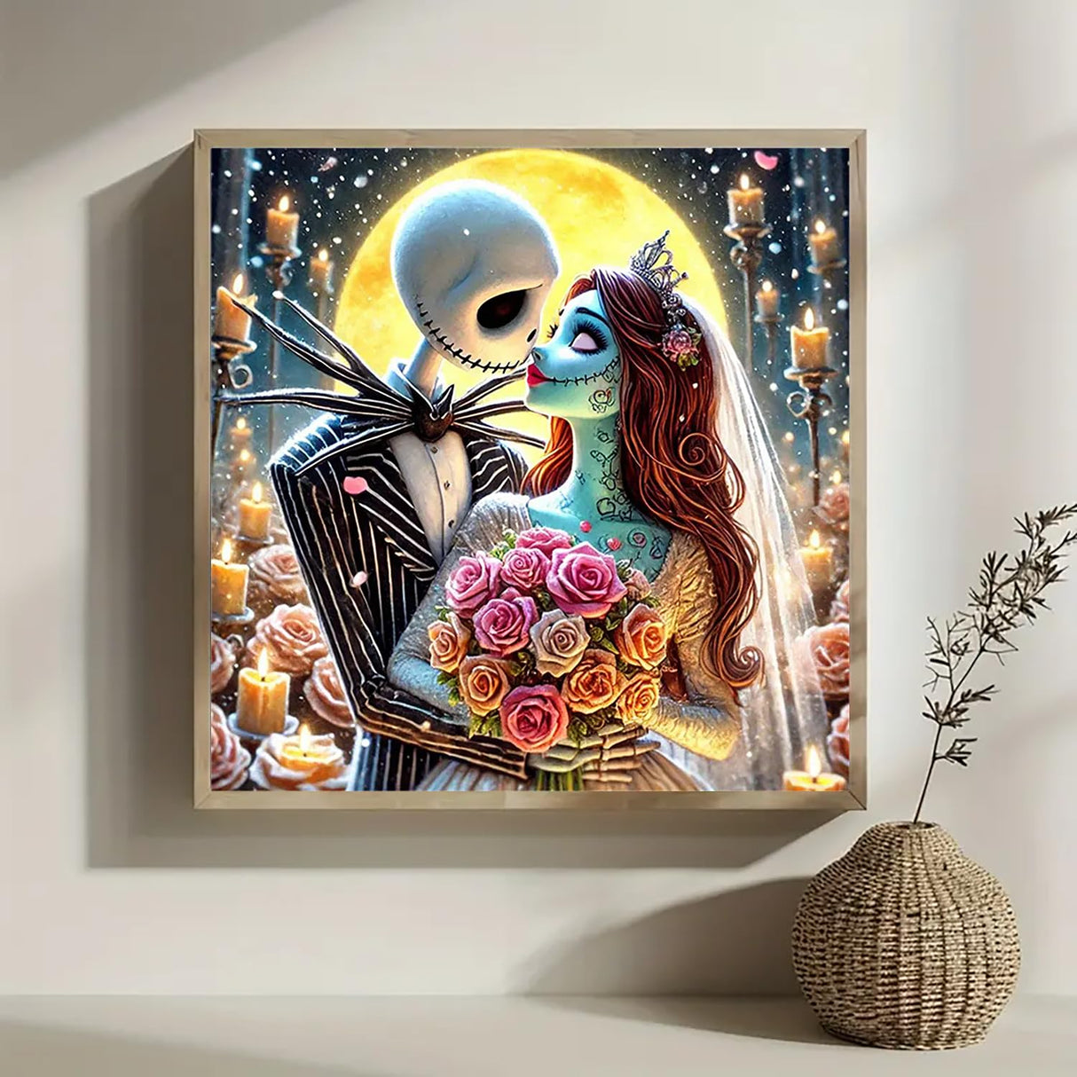Christmas Jack and Sally Moon Flower Diamond Art Painting Kits for Adults,Diamond Painting Kits for Adults Beginners,5D DIY Full Drill Diamond Dot Gem Art Kits for Adult,Home Wall Decor 13.8x13.8 Inch AWLNKMC