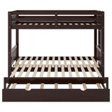 Twin Over Double Twin Bunk Bed with Trundle, Convertible Bottom Bed, Pull-Out Multi-Functional Bunk Bed Can for 4 People, Wooden Bunk Bed with Ladder and Safety Rail, Espresso Bellemave