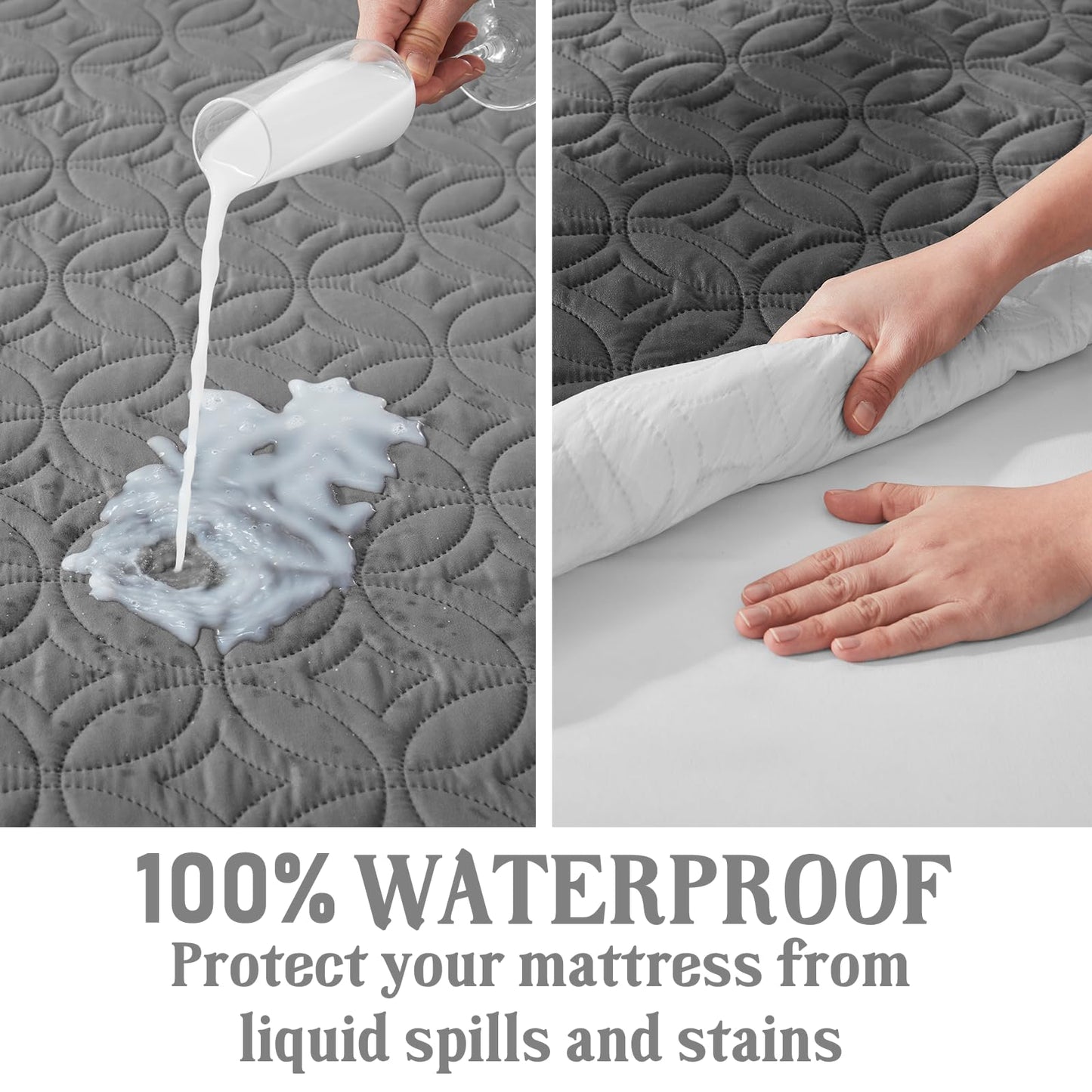 BEDLORE Waterproof Mattress Protector, King Size Mattress Pad with Deep Pocket 6"-18" Depth, Soft Noiseless Dirt-Proof Bed Mattress Cover Washable for Home, Bedroom, Hotel (Gray)