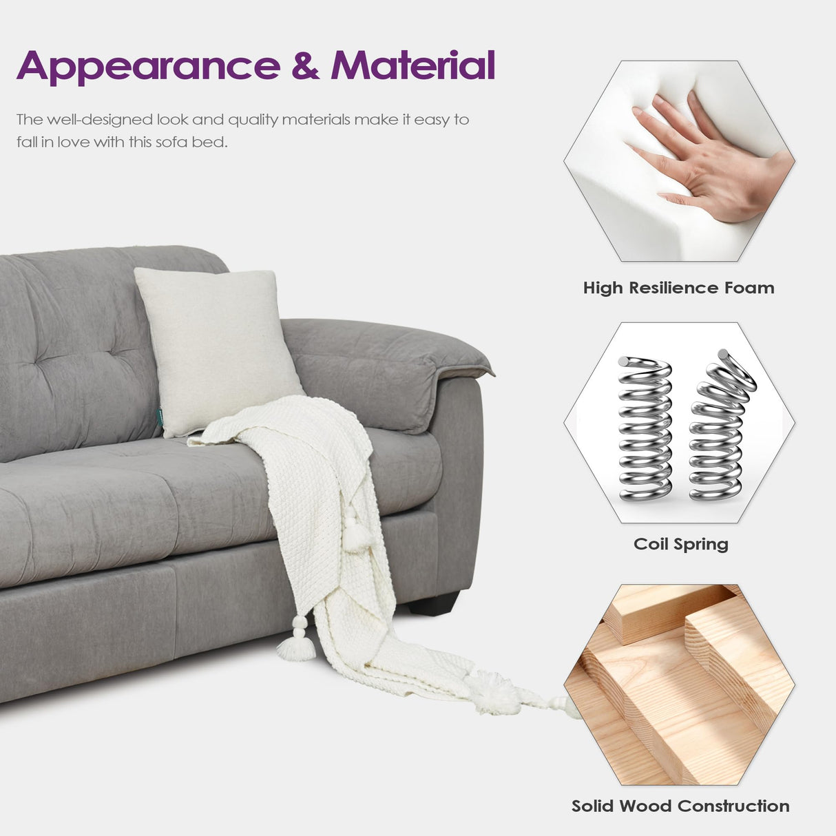 TYBOATLE Sofa Couches for Living Room, Mid-Century Modern Comfy Tufted Upholstered 87" W Loveseat w/ 2 USB Charger & Side Pocket, 2/3 Seater Cloud Couch Sofas for Apartment Bedroom Office (Dark Grey) TYBOATLE