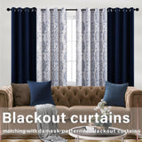 KOUFALL Navy Blue Blackout Curtains 108 Inches Long for Living Room 2 Panels Set,Grommet Damask Printed Patterned Extra Long Curtains for Bedroom,9 FT Length,Indigo KOUFALL
