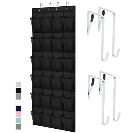 GORILLA GRIP Over the Door Shoe Organizer, 24 Large Breathable Mesh Pockets, Space Saving Hanging Storage Holder, Closet Rack Hanger Holds Up to 40 lbs, Hangs on Closets for Shoes, Accessories, Black GORILLA GRIP