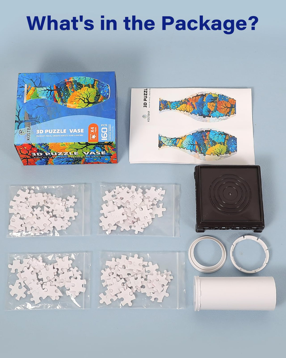 3D Puzzles for Adults, 160 Pieces 3D Puzzle Vase for Flowers, Unique Arts and Crafts for Adults, Unique Housewarning Gifts for Women & Men, Plastic Puzzle Vase for Home and Office Decor KOSTBAR