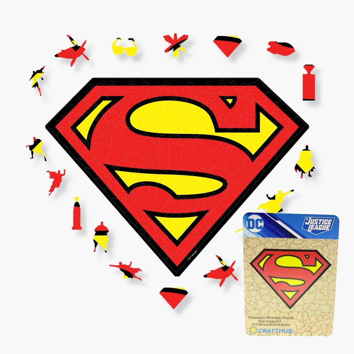 Crafthub DC Wooden Puzzles for Adults – A3 Size with 127 Pieces Wood Puzzles – Superman Logo – Jigsaw Puzzles with Unique Shapes – 10.8" x 14.3" CRAFTHUB