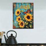 Yellow Sunflowers Paint by Numbers Laugh Paint by Numbers Kits Beginner Teal Wood Board Background Painting Inspirational Arts Craft ON Canvas for Home Decor Without Framed 16x20 Inch Tucocoo