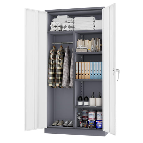 INTERGREAT Metal Storage Cabinet, 72" Armoire Wardrobe Closet with Doors, Storage Cabinet with Doors and Shelves,Tall Cabinet for Home Office, Bedroom, Laundry Room(New Gray) INTERGREAT