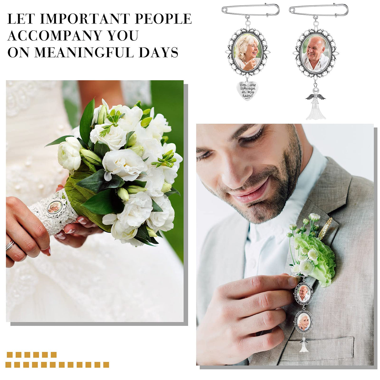 110 Pieces Wedding Bouquet Photo Charms Memory Charms Oval Frame Memorial Picture Charm DIY Pin Brooch with 1.18 x 1.57 Inch Oval Glass Cabochon Pendants Bulk for Wedding Party Bridal Shower Hicarer