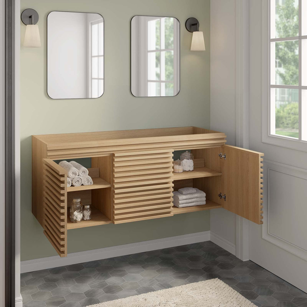 Modway Render 48" Double Sink Compatible (Not Included) Bathroom Vanity Cabinet in Oak Modway