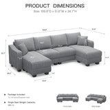 Belffin U Shaped Couch with Reversible Chaises Sectional Couches for Living Room Sectional Couch with Ottomans Corduroy (Light Grey, U Shaped) Belffin