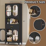 VRTCP 75" H Tall Kitchen Pantry Storage Cabinet with 4 Glass Door, Black Metal Storage Cabinet with Drawer and 2 Adjustable Shelves, Kitchen Pantry Cupboard for Living Room, Dining Room VRTCP
