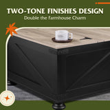 WLIVE Farmhouse Coffee Table,Square Wood Lift Top Coffee Table with Storage,Center Table for Living Room,Home Office,Black and Grey Oak WLIVE