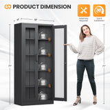 AFAIF Locking Display Cabinet with Glass Door, 71”H Metal Curio Cabinets with Adjustable Shelves, Black Liquor Caninet Display Case for Living Room, Collectibles, Clinic, Home - Assembly Required AFAIF