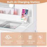 ANWBROAD Makeup Vanity Desk with Lighted Mirror & Power Outlet 35.4" Vanity Table Set with Glass top 5 Drawers Shelves Small Modern Dressing Table 3 Lighting Colors Stool Bedroom White Girls UBDT74W ANWBROAD