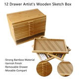 Vencer 12-Drawer Bamboo Artist Supply Storage Box - Effortlessly Organize and Store Pencils,Pens,Pastels,Markers,Brushes,and Tools with Adjustable Compartments and Generous Capacity,VAO-020 Vencer