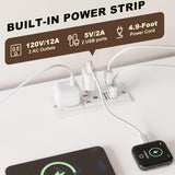 EKNKOZY Dresser TV Stand with 8 Drawers, Dresser TV Stand with LED Lights & Power Outlets, Bedroom Dresser, Chest of Drawers for 55'' Long TV, Wide Fabric Dresser (White) EKNKOZY