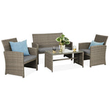 Best Choice Products 4-Piece Outdoor Wicker Patio Conversation Furniture Set for Backyard w/Coffee Table, Seat Cushions - Taupe/Cement Gray Best Choice Products