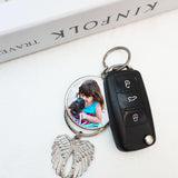 8 Set Silver Angel Wing Sublimation Blank Car Hanging Ornament Charms Heat Transfer Blank Photo Frame Pendants Customize Keychain for Automobile Rearview Mirror Home Window Ornaments Frinnovan