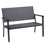 C-Hopetree Outdoor Loveseat Bench Chair for Outside Patio Porch, Metal Frame, Black All Weather Wicker C-Hopetree