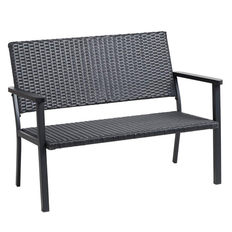C-Hopetree Outdoor Loveseat Bench Chair for Outside Patio Porch, Metal Frame, Black All Weather Wicker C-Hopetree
