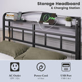 HAVONIZD Full Size Bed Frame - Storage Headboard with Charging Station, 14 Inch Sturdy Metal Platform Bed Frame No Box Spring Needed, Easy Assembly, No Noise, Black HAVONIZD