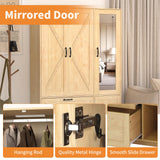 CORAZAZA 72" Armoire Wardrobe Closet with Mirror Door,3 Doors Farmhouse Bedroom Armoire with Drawers and Adjustable Shelves,Wooden Armoire Wardrobe Closet with Hanging Rod for Bedroom(Natural) CORAZAZA