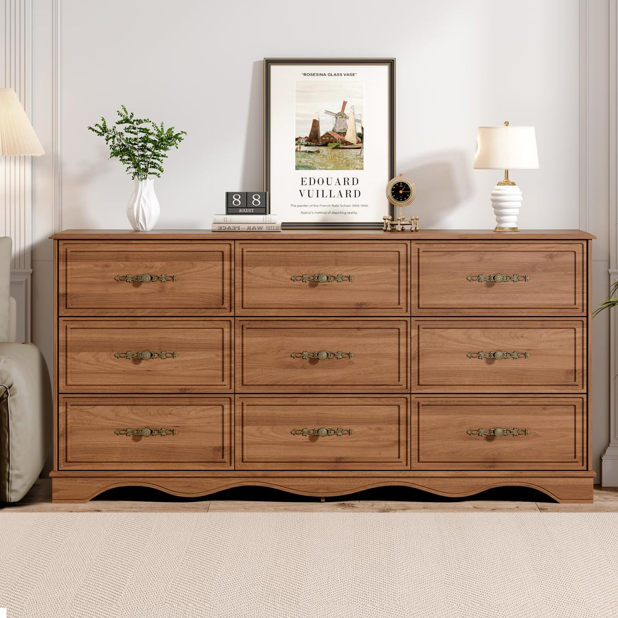 Chrangmay Dresser for Bedroom with 9 Drawers,63" Wide Modern Chest of Drawers with Metal Handle,Wooden Dresser TV Stand,Wood Closet Clothes Storage Organizer for Living Room,Hallway,Umber Chrangmay