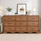 Chrangmay Dresser for Bedroom with 9 Drawers,63" Wide Modern Chest of Drawers with Metal Handle,Wooden Dresser TV Stand,Wood Closet Clothes Storage Organizer for Living Room,Hallway,Umber Chrangmay