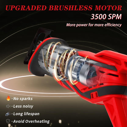 TIKTIK Cordless Reciprocating Saw,0-3500SPM Reciprocating Saw with 2 x 4.0Ah Battery,12 Saw Blades,Tool-Free Blade Change, 21V Brushless Power Reciprocating Saws for Wood/Metal/PVC - WoodArtSupply