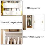 DalyLuxa 3 Doors Armoire Wardrobe Closet with Mirror & Organizers, LED Wooden Bedroom Armoires with Hanging Rod for Bedroom, White DalyLuxa