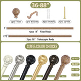 TANGWIN Wood Curtain Rods for Windows 48 to 84 Inch(4-7ft),1 Inch Adjustable Curtain Rod,Heavy Duty Curtain Rods,Wooden Netted Texture Finials Drapery Rods,Single Window Curtain Rod 36-88",Brown Wood TANGWIN