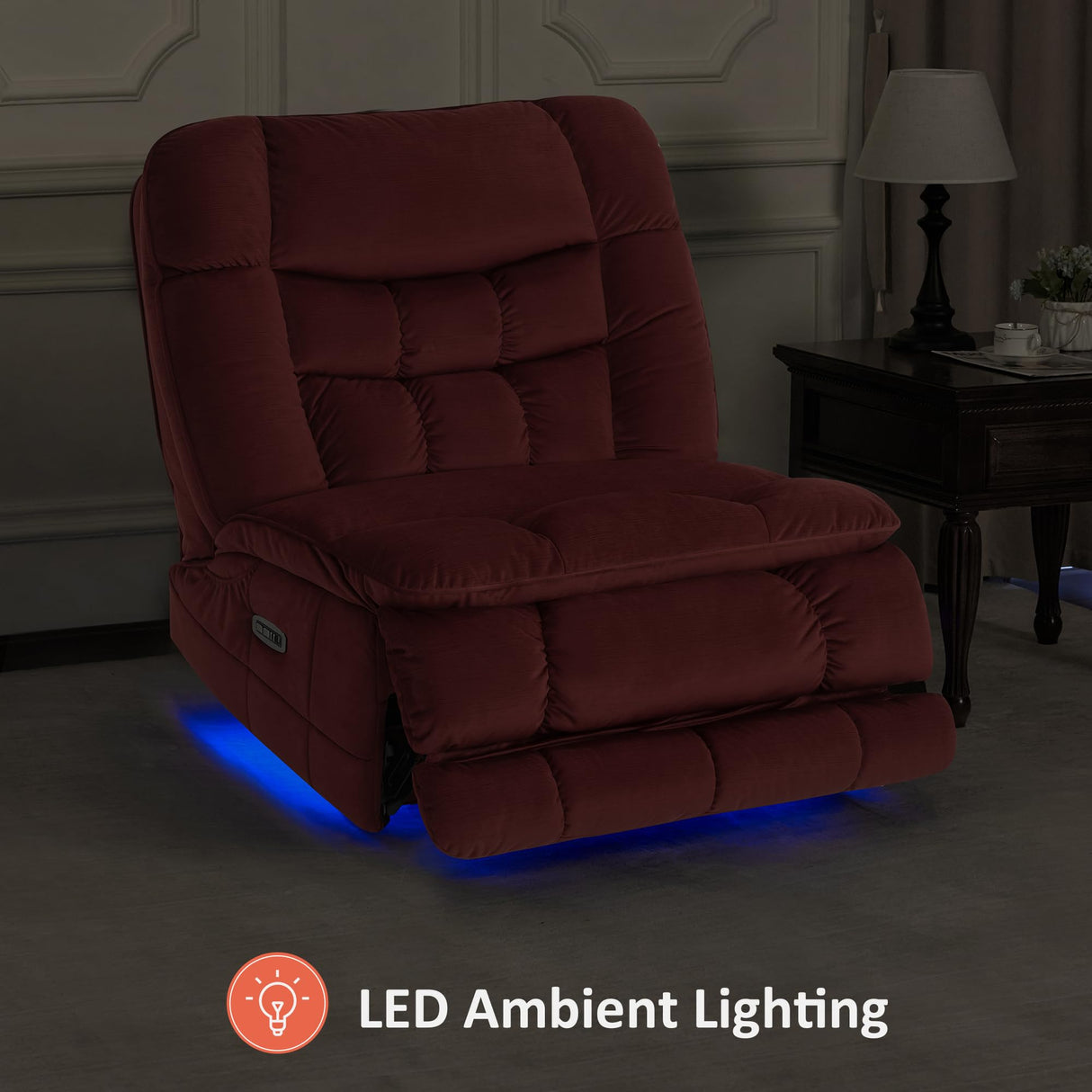 MCombo Dual Motor Oversized Power Recliner Chair, 38.2'' Large Wide Seat, Rocker Recliner with LED Lighting, USB Ports, Perfect for Living Room, Office and Home Theater, Fabric PR607 (Burgundy) MCombo