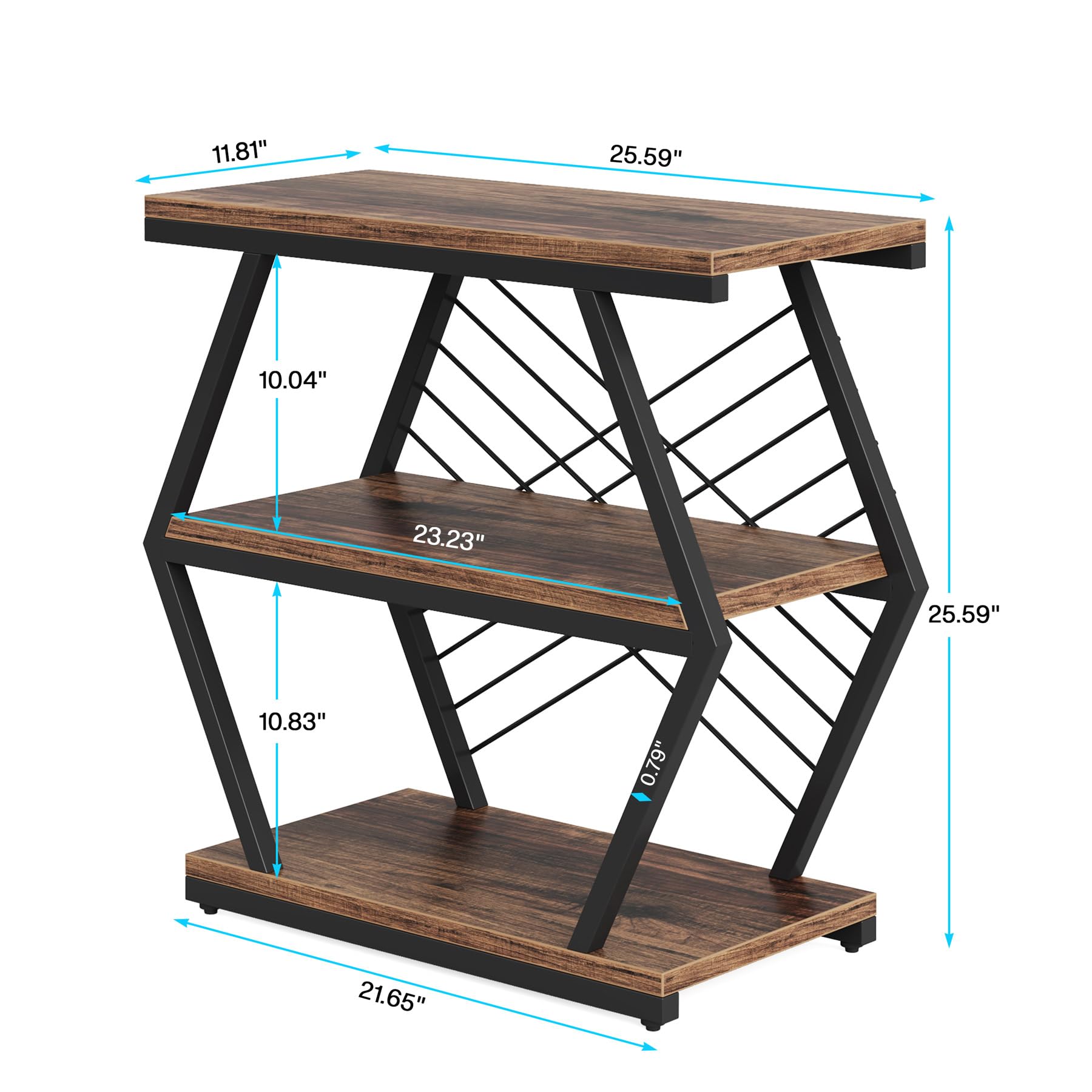 Tribesigns End Table, Industrial Side Table with 3 Storage Shelves, Wood Sofa Side Table with Geometric Metal Frame, Bedside Table for Living Room, Bedroom (1PC, Rustic Brown) - WoodArtSupply