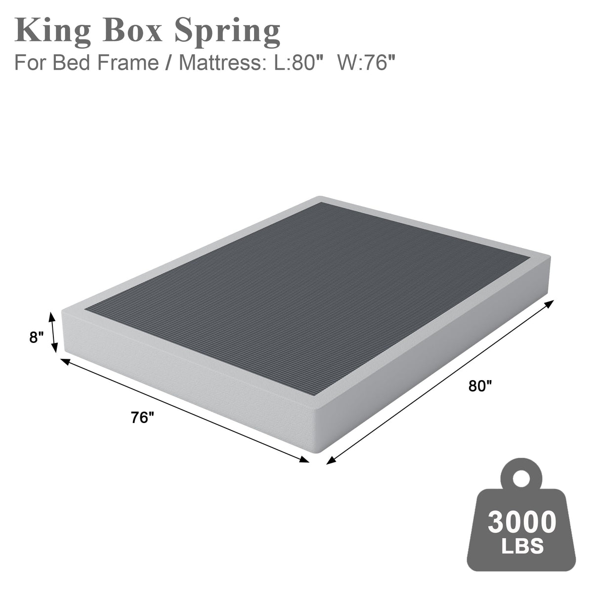 Seiugaga King Box Spring 8 Inch - Heavy Duty Box Spring Mattress Foundation Metal Bed Base with Fabric Cover, Noise Free Easy Assembly Non Slip 3000lbs Max Seiugaga