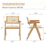 KCC Rattan Dining Room Chairs Set of 4, Comfy Modern Solid Wooden Boho Cane Kitchen Armchairs with Breathable Mesh Rattan Back and Seat for Restaurant/Kitchen/Living Room(Natural) KCC