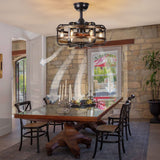 IYUNXI Caged Ceiling Fans with Lights Farmhouse, 18 Inch Flush Mount Vintage Bladeless Rustic Chandeliers Fan Remote Bedroom 6 Light E12 Bulb Base IYUNXI