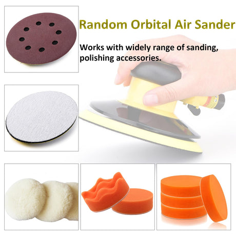 Professional Air Random Orbital Palm Sander, Dual Action Pneumatic Sander, Low Vibration, Heavy Duty … (6-inch Yellow) Gedu