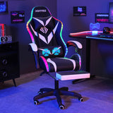 HOFFREE Gaming Chair with Massage and LED Lights Ergonomic Video Game Chairs with Footrest High Back Reclining Computer Chair with Adjustable Lumbar Support White and Black HOFFREE