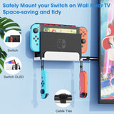 KUNSLCUK Wall Mount for Switch and Switch OLED, Metal Wall Mount Stand Accessories with 28 Game Cards Holder and 2 Joy-Con Hooks, Safely Mount your Switch on Wall Near TV (White) KUNSLUCK