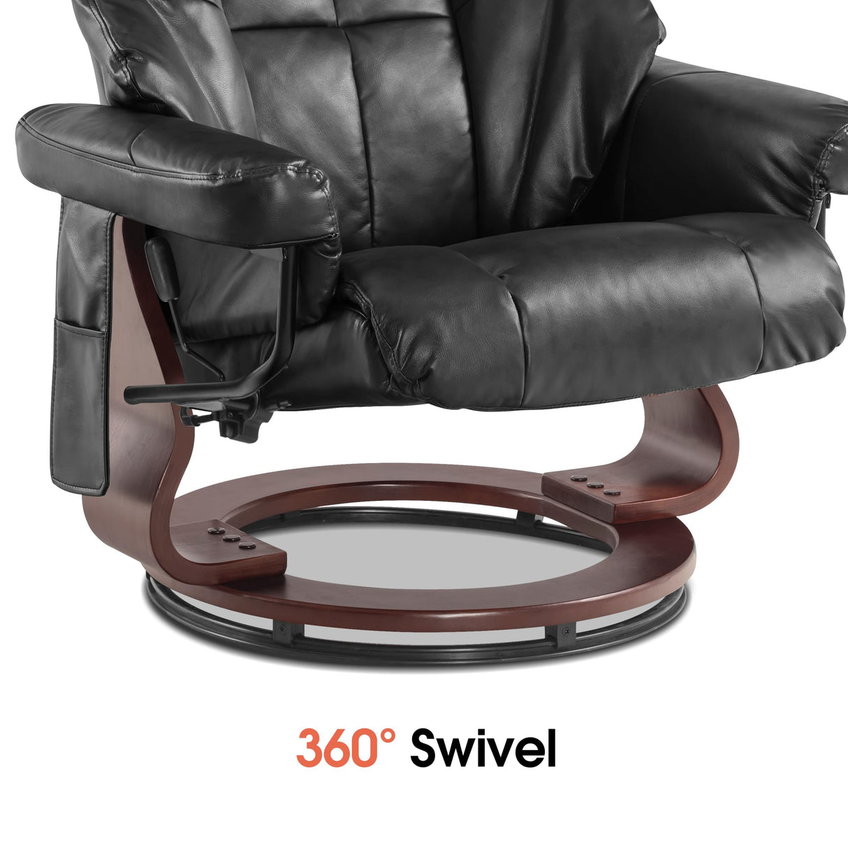 MCombo Manual Swivel Recliner with Ottoman, Reclining Chair with Vibration Massage for Small Spaces, Living Room, Office, Faux Leather 9068 (Black) MCombo