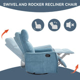 PELUMY Rocker Recliner Chair with Heat Massage - Manual Swivel Recliner for Living Room and Bedroom, 8 Vibration Points, Lumbar Heat, Glider Rocking Chair for Adults (Blue) PELUMY