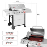 Royal Gourmet GA5401T 5-Burner Propane Gas Grill with Sear Burner and Side Burner, Stainless Steel BBQ Grill with 632 Sq. In. Grilling Area for Outdoor Barbecue Cooking, 64,000 BTUs, Silver Royal Gourmet