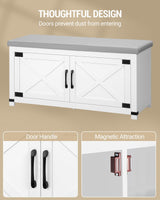 Hzuaneri Shoe Storage Bench, 2 Tier Shoe Bench with Padded Seat Cushion & 2 Barn Doors, Entryway Bench with Adjustable Shelf, Farmhouse Shoe Cabinet for Living Room, Bedroom, White SB26603GY Hzuaneri