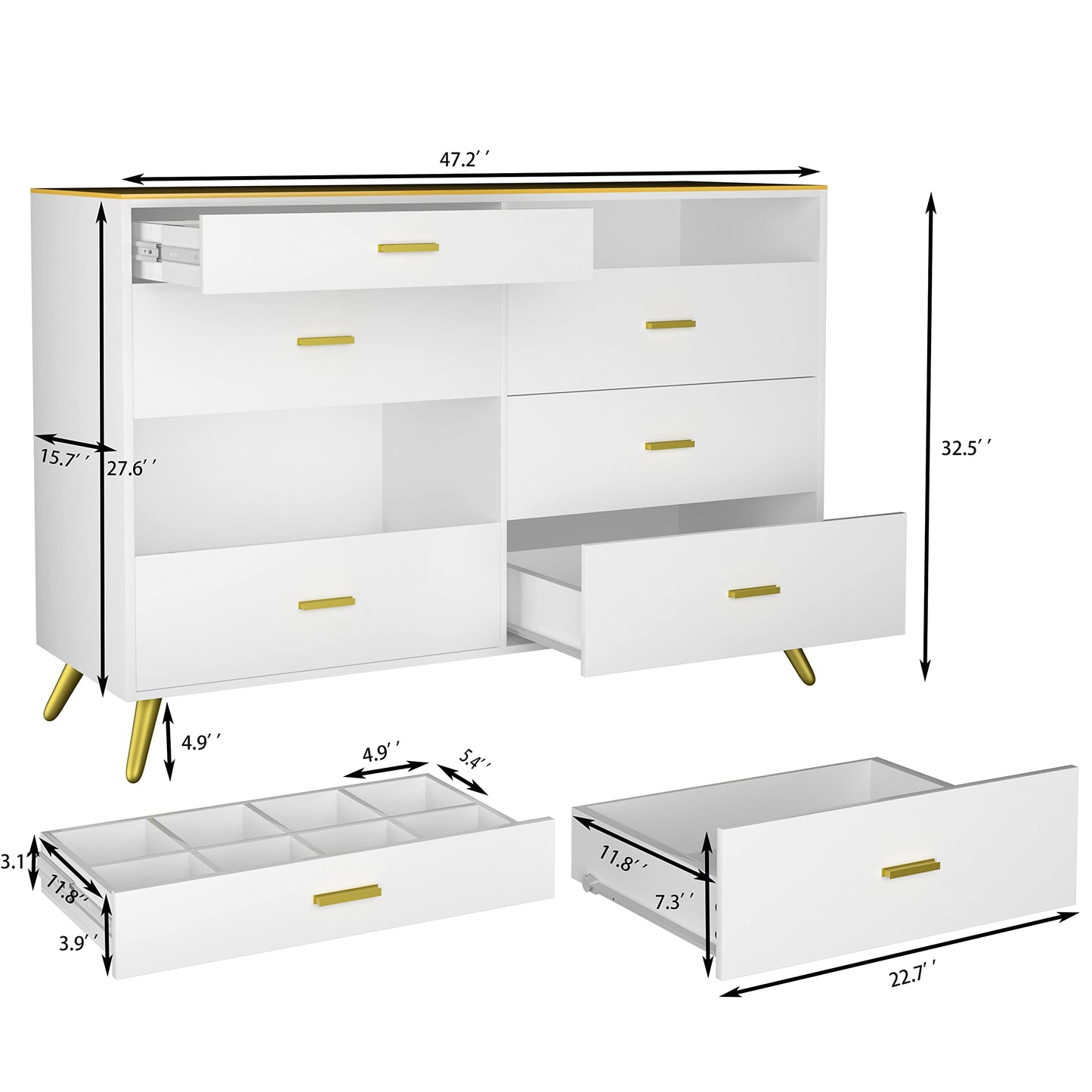 SDMY White Dresser for Bedroom,8 Drawer Dresser,Wide Chest of Drawers with LED Lights,Visual Desktop,Grid Drawer Storage Compartments,Modern Large Capacity Storage Cabinet for Living Room,Ent - WoodArtSupply