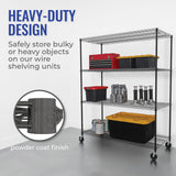 Heavy-Duty Black Steel Wire Shelving Unit with Wheels - 4-Tier NSF Certified Storage Rack (24"x60"x72") SafeRacks