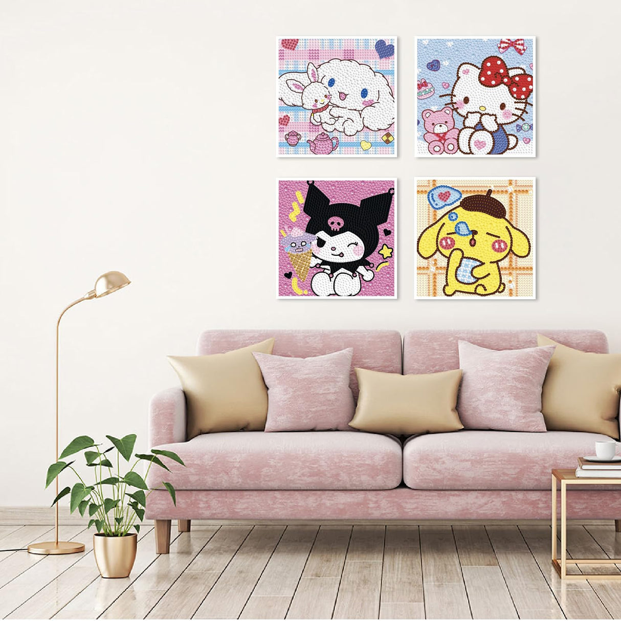 Diamond Art Kits for Kids Ages 8-12, 4 Pcs Cartoon Diamond Painting Mosaic Kits for Girls and Boys, Full Drill Crystal Art Kits for Home Wall Decor, 6" x 6" Anime Themed DIY Craft Gifts for Children Parkuetechno