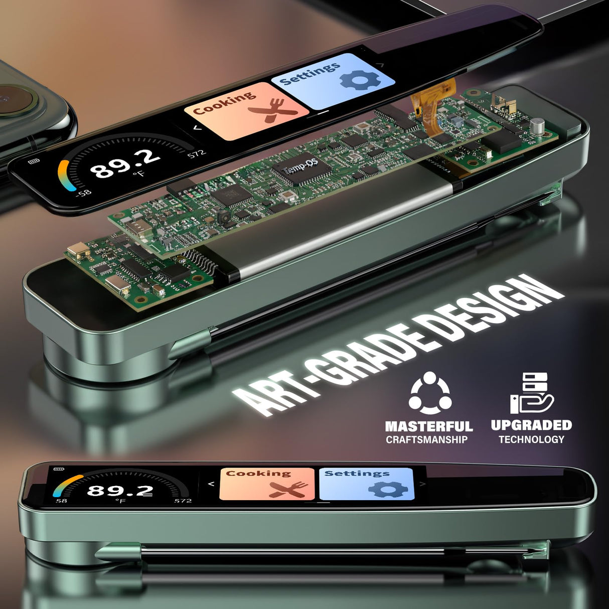 AWLKIM 0.5s Instant Read Smart Meat Thermometer Digital, 3.8″ HD Touchscreen with Temp-OS, Professional Kitchen Food Thermometer for Cooking, Grill, BBQ | ±0.5°F, −58–572°F, IP68, USB-C Rechargeable AWLKIM