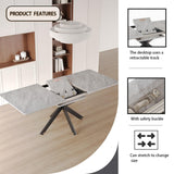 Modern Dining Table Set for 8,Adjustable Dining Table,Rectangular Rock Slab Dining Table for 8-10 People,Metal Base and Legs for Living Room,Dining Room,Kitchen ,78" Dining Table+8 Gray Chairs WIIS' IDEA