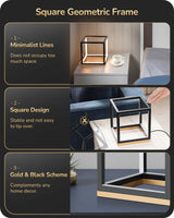EDISHINE Modern LED Table Lamp, Minimalist Bedside Lamp with Solid Wood Base, 3 Way Dimmable, 3000K/4500K/6000K, 470LM, Black Gold Square Geometric Nightstand Lamp for Living Room, Bedroom, Office EDISHINE