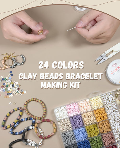 ClaBead 6300 Pcs Clay Beads Bracelet Making Kit for Adults, 24 Colors 6mm Clay Beads for Bracelets Making, Jewelry Making Kits with Letter Beads for Girls 13-15, Friendship Bracelet Kit for Women ClaBead